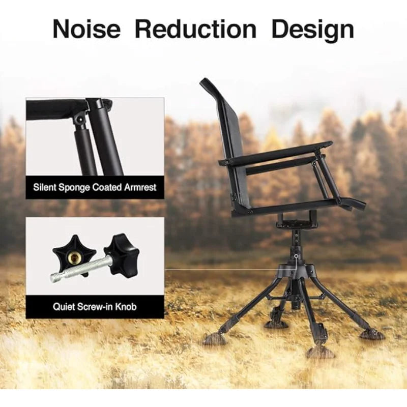 TIDEWE Hunting Chair, 360 Degree Silent Swivel Blind Folding Chair, 4 Legs Adjustable Height Hunting Seats with Armrest