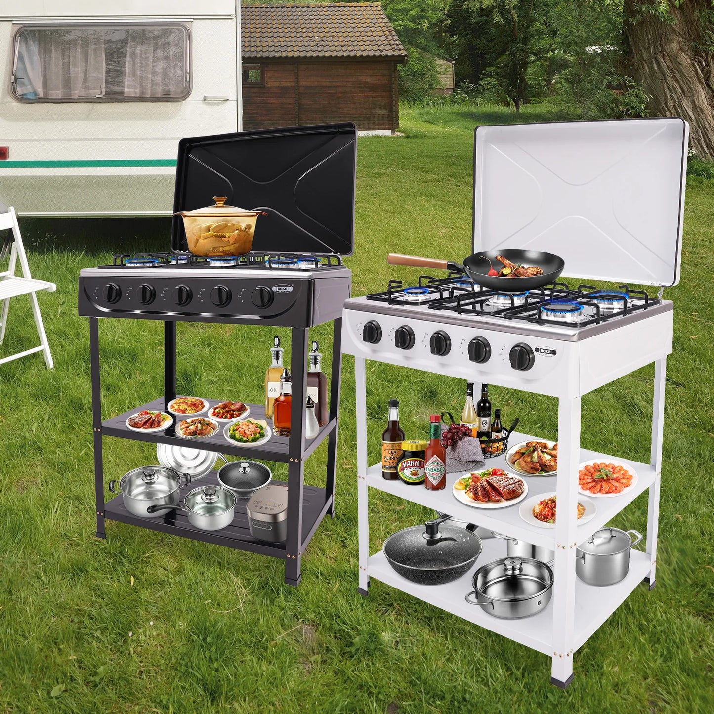 4/5 Burners Independent Control Natural Gas Stove Removable Propane Gas Stove with Cover for Outdoor Camping RV Travel