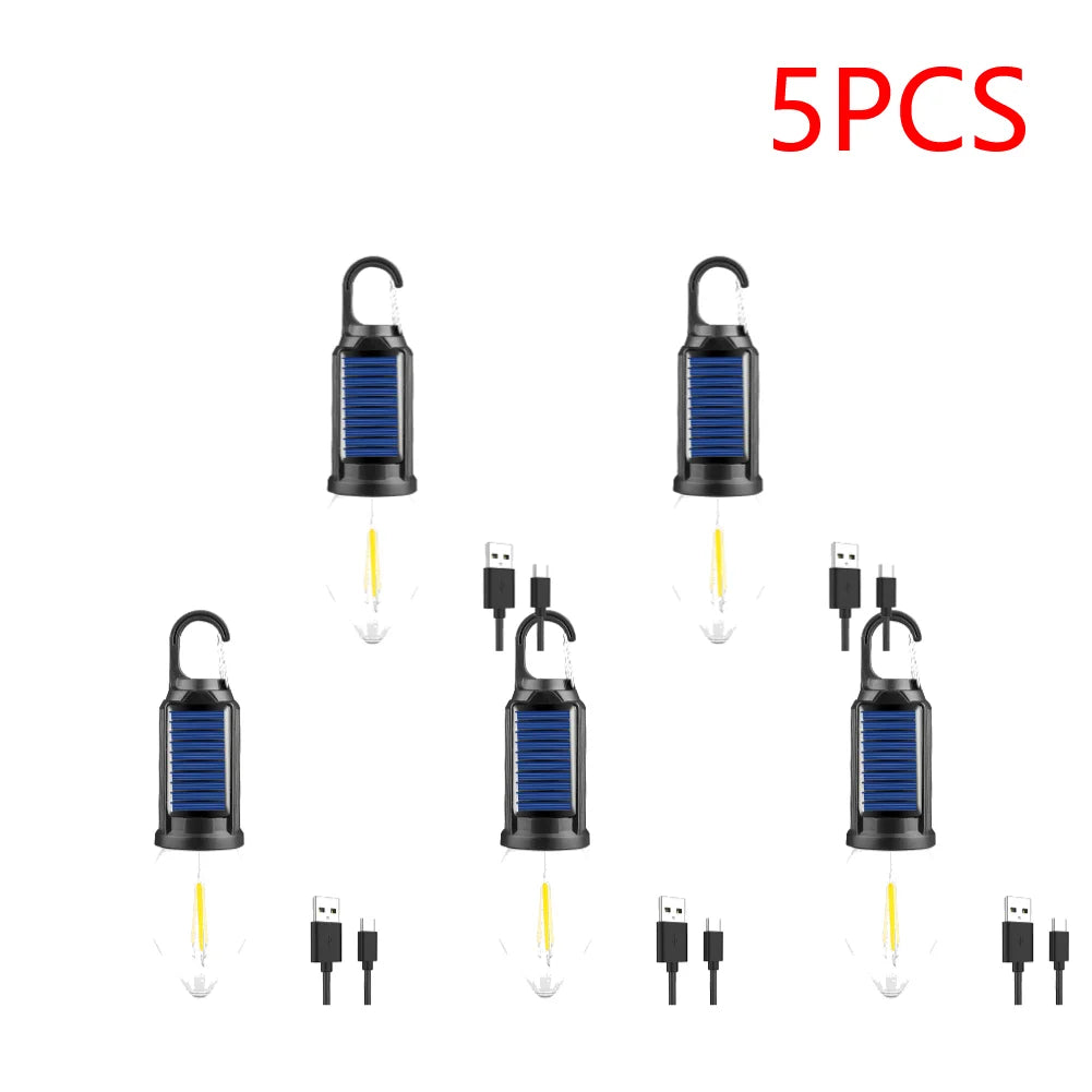Solar Powered LED Lantern USB Charging Camping Light