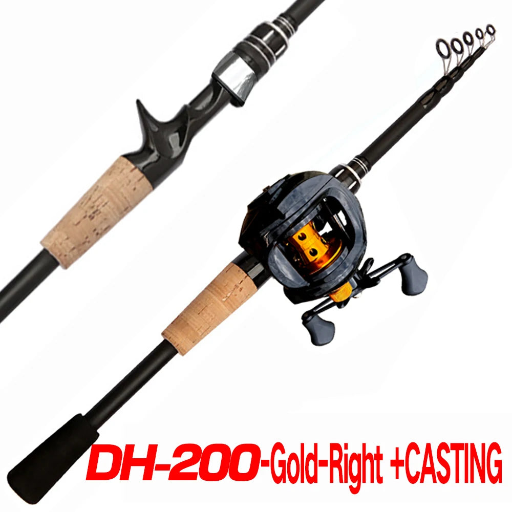Fishing Rod and Reel Combo Set Telescopic Lure Rod Spinning Casting Short Jigging Rod 1.5m-2.4m Baitcasting Reel Max Drag 8kg