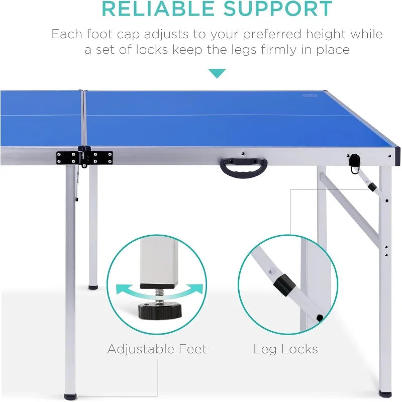 Best Choice Products 6x3ft Portable Ping Pong Table, Mid-Size Folding Indoor Outdoor Table Tennis w/ 2 Paddles, 4 Balls