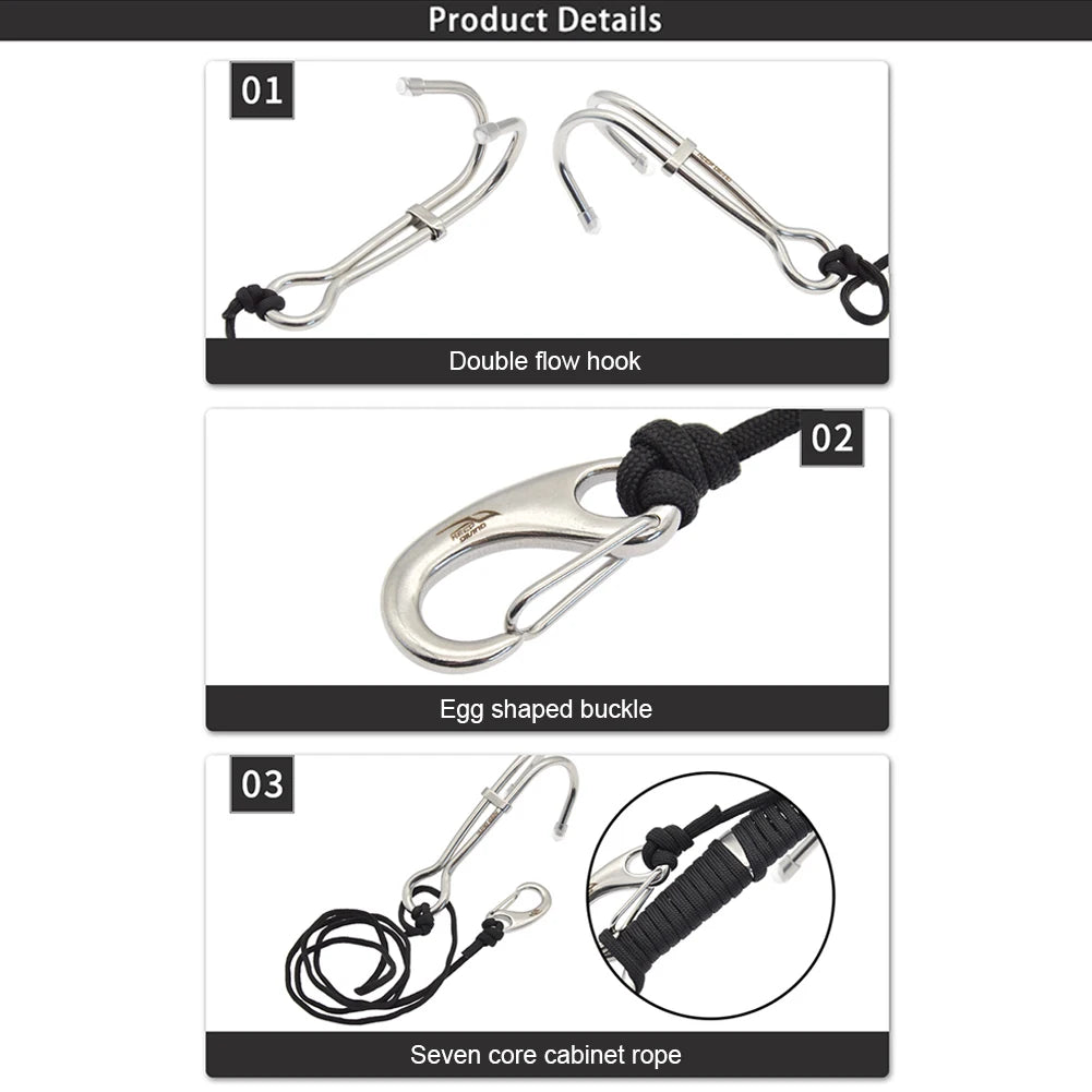Double Head Diving Drift Reef Hook Stainless Steel Lanyard
