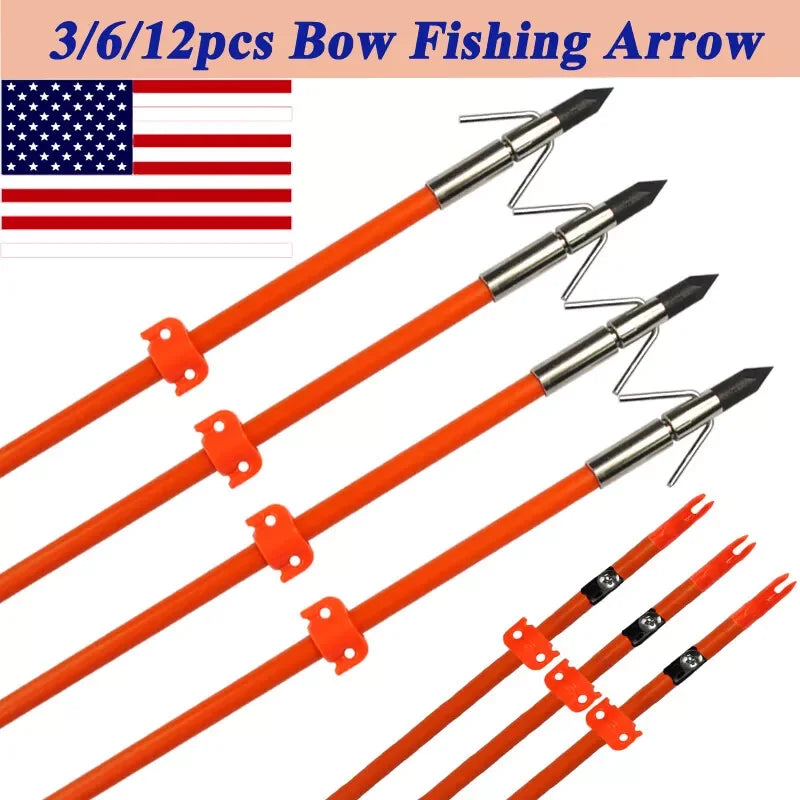 3/6/12Pcs Bowfishing Arrows Fiberglass Solid Arrows with Fish Hunting Broadhead
