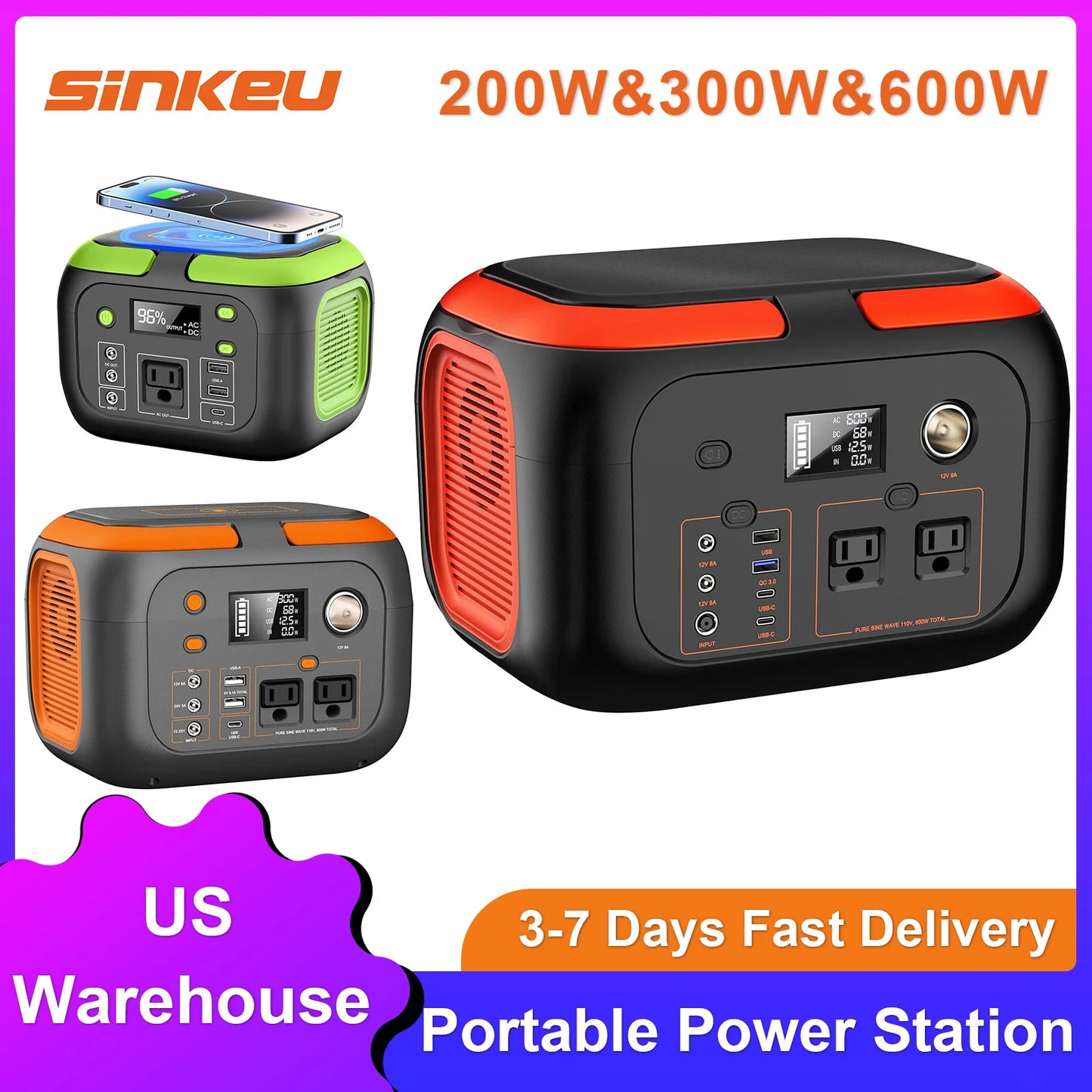 600W 300W 200W Power Station 110V AC Solar Generator