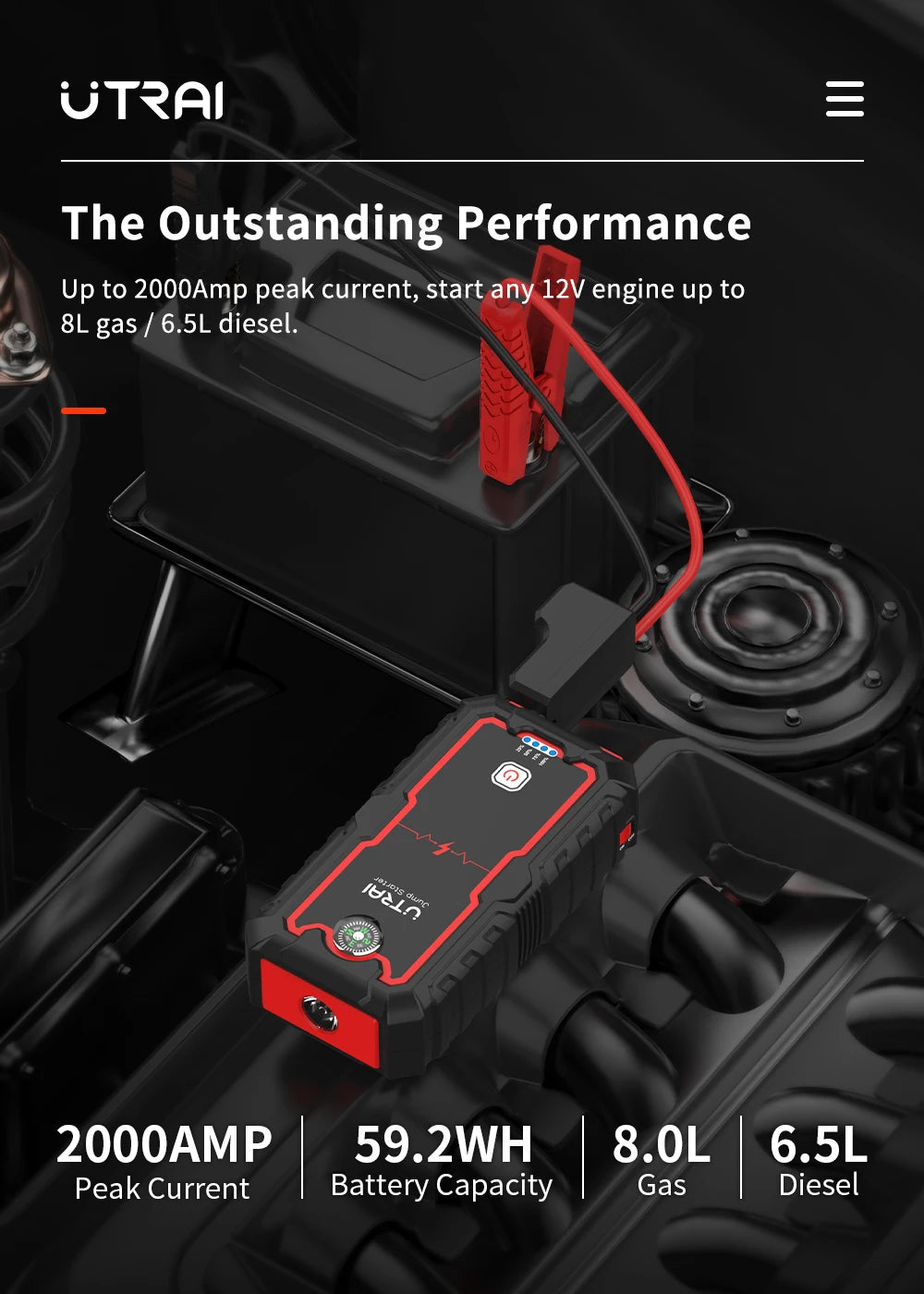 UTRAI Power Bank 2000A Jump Starter Portable Charger Car Booster 12V Auto Starting Device Emergency Car Battery Starter