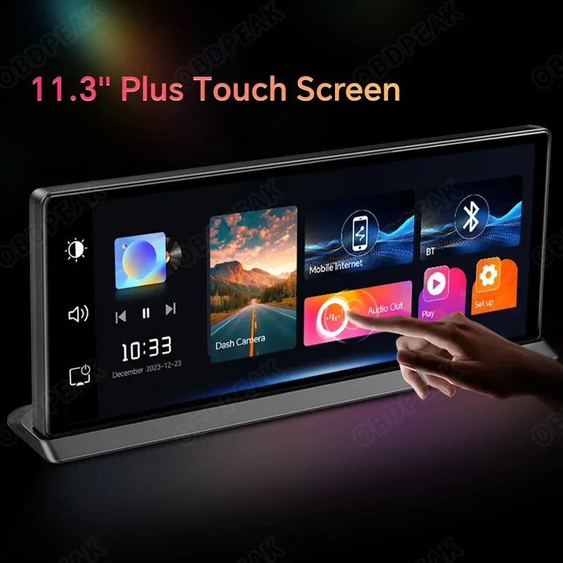 11.3 inch Car DVR 4K Dash Cam Dual Lens Wireless Carplay & Android Auto Video Recorder Monitor GPS Navigation 5G Wifi FM AUX