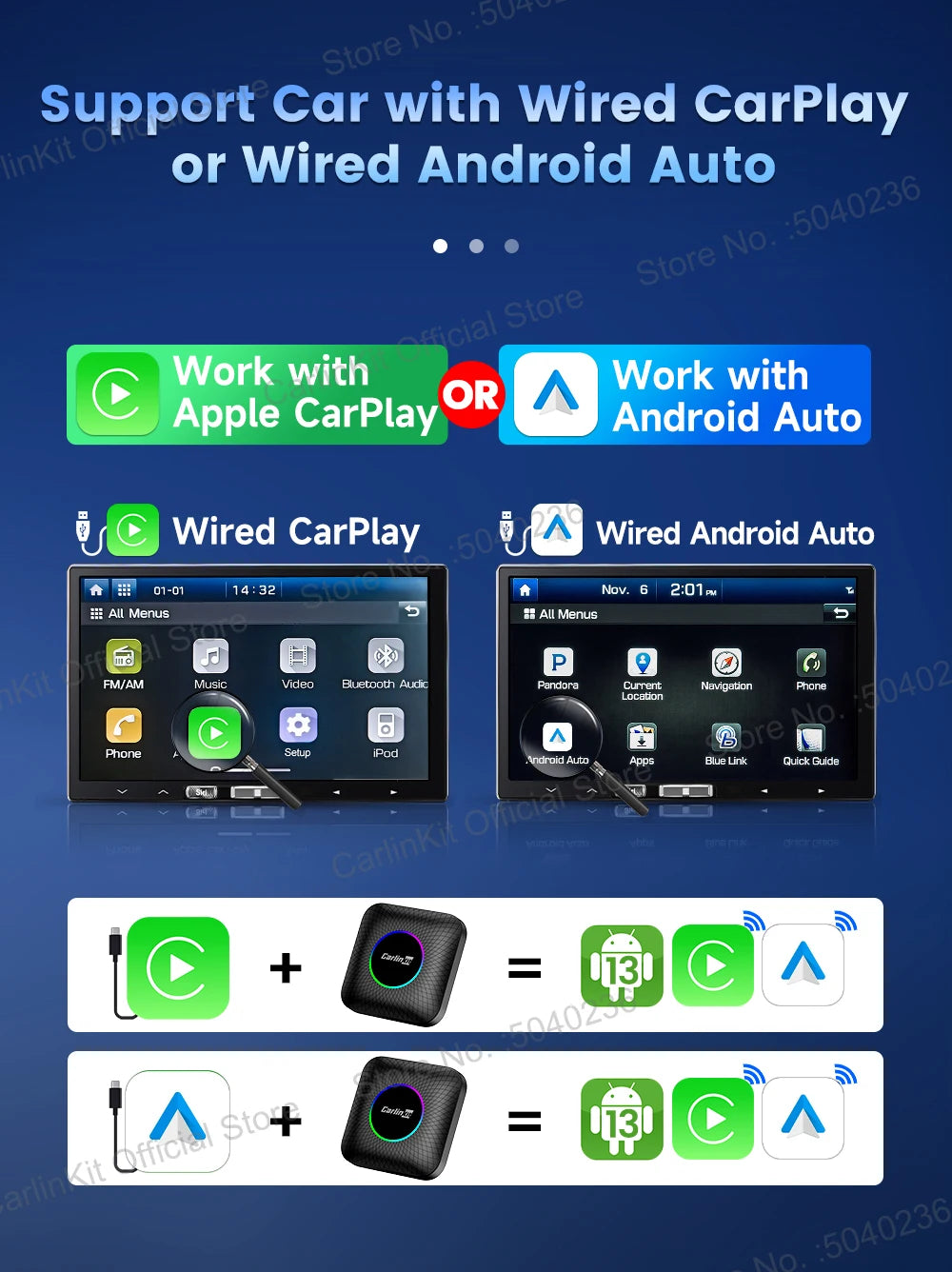 128GB CarlinKit LED Wireless CarPlay Android Auto Box CarPlay Ai Box Android 13 Video Playback Split Screen Qualcomm 8cores FOTA