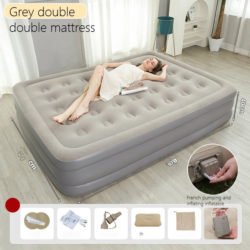 PVC Inflatable Sleeping Mattress With Built In Pump For Two