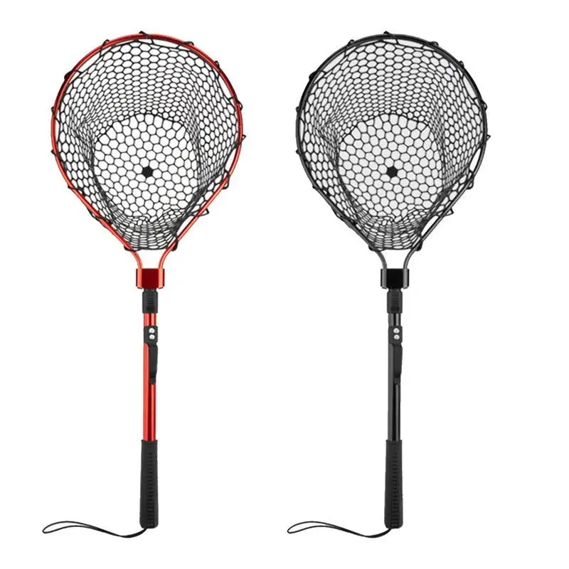 Fishing Net With Handle Telescoping Fishing Landing Net Portable Silicone Mesh Folding Fish Hand Net Fishing Gear Accessorie
