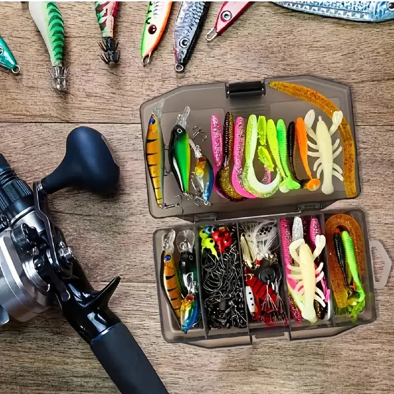125pcs Complete Bionic Fishing Kit | Lifelike Hard/Soft Lures (4g-8g) + Adjustable Sinkers & Safe-Lock Hooks | All-in-One Tackle
