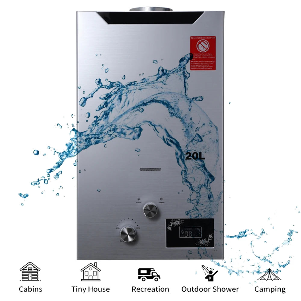 LPG Tankless Water Heater 20L 40KW Camping Shower Head Kit