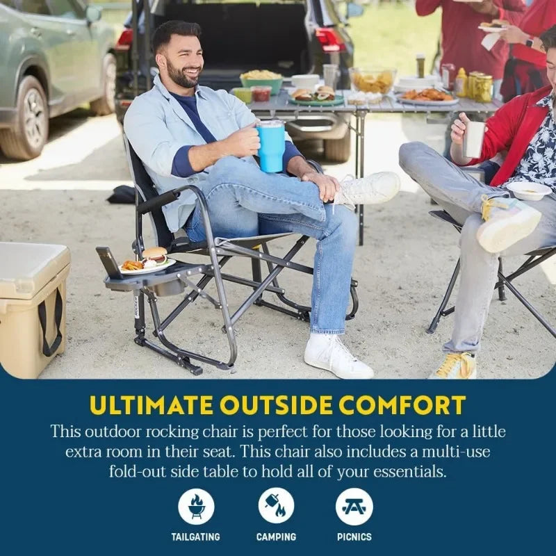 GCI Outdoor Freestyle Rocker XL with Side Table Camping Chair | Portable Folding Rocking Chair with Solid, Durable Armrests