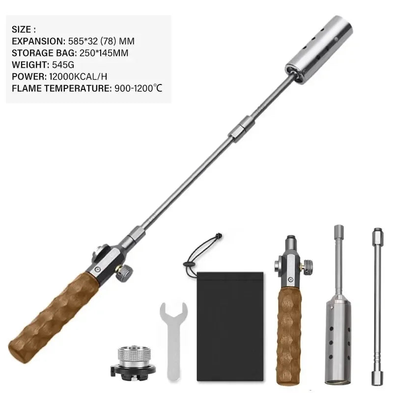 Wood Handle Removable Three-stage Gas Burner Gun Outdoor Camping Torch Cooking Bbq Igniter Cassette Gas Tank Highpower Flame Gun