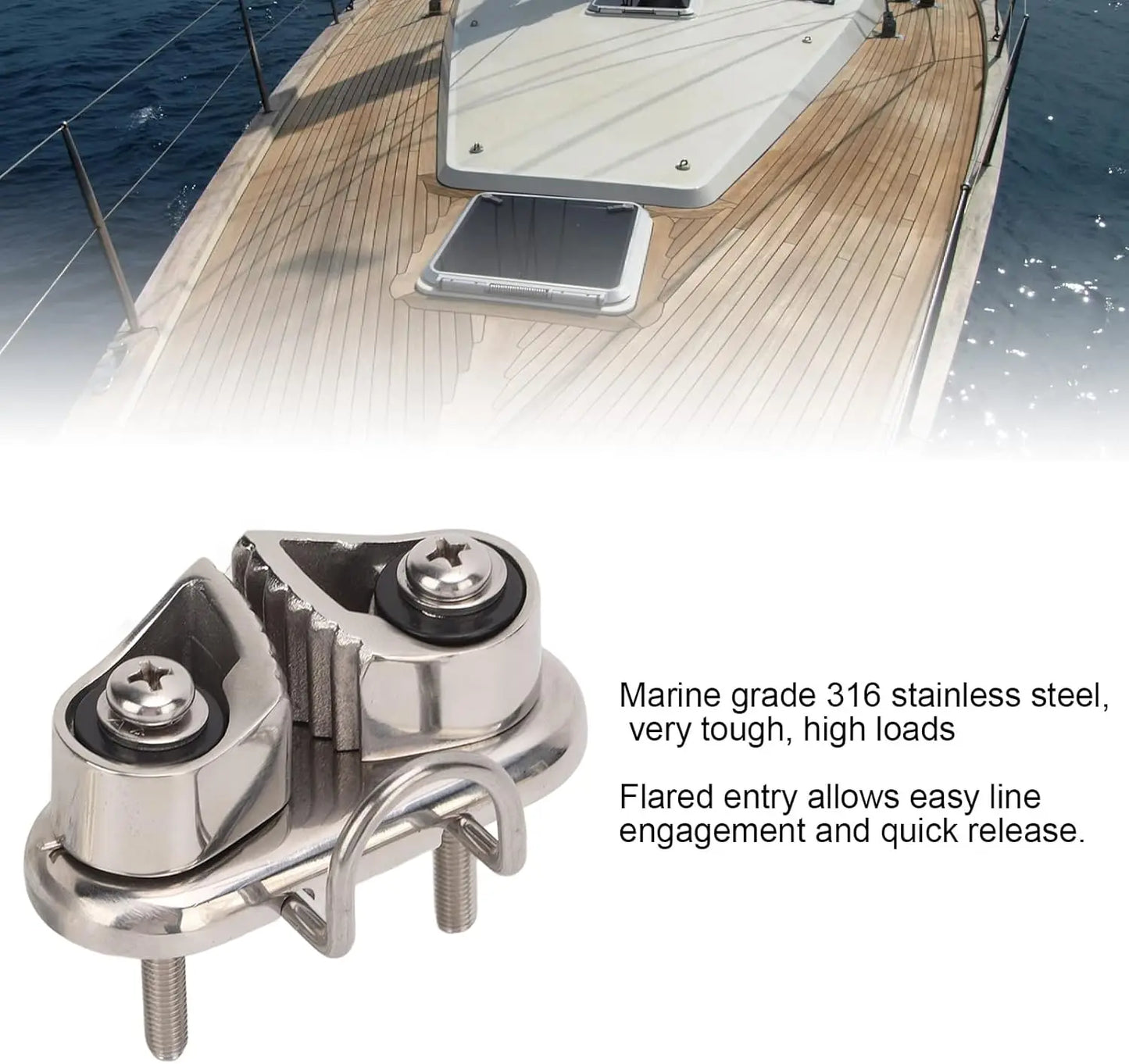 Sailboat Cam Cleat With Ring 316 Stainless Steel 10mm Rope