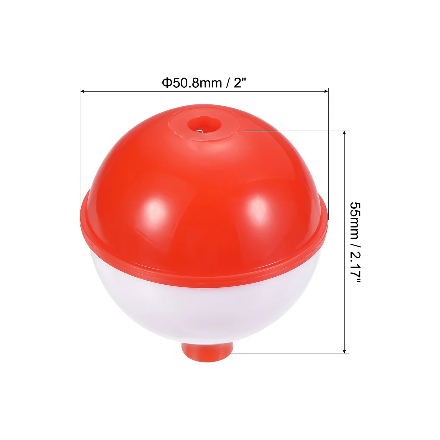 Fishing Bobber, 50 Pack Hard ABS Push Button Round Buoy Fishing Float Tackle, Red and White