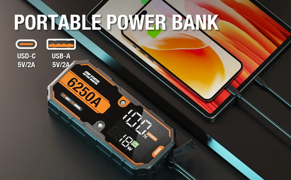 Car 6250A 30000mAh Portable 12V Jump Starter Power Bank 12V Auto Battery Charger Booster Starting Device