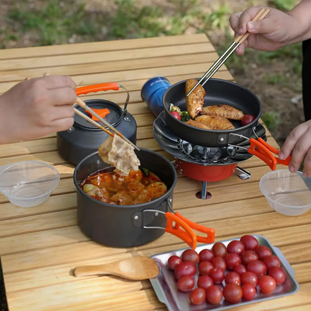 Foldable Handle Cookware Portable Camping Cookware Set for 2-3 People Non-stick Alumina Pots Pans Utensils for Outdoor