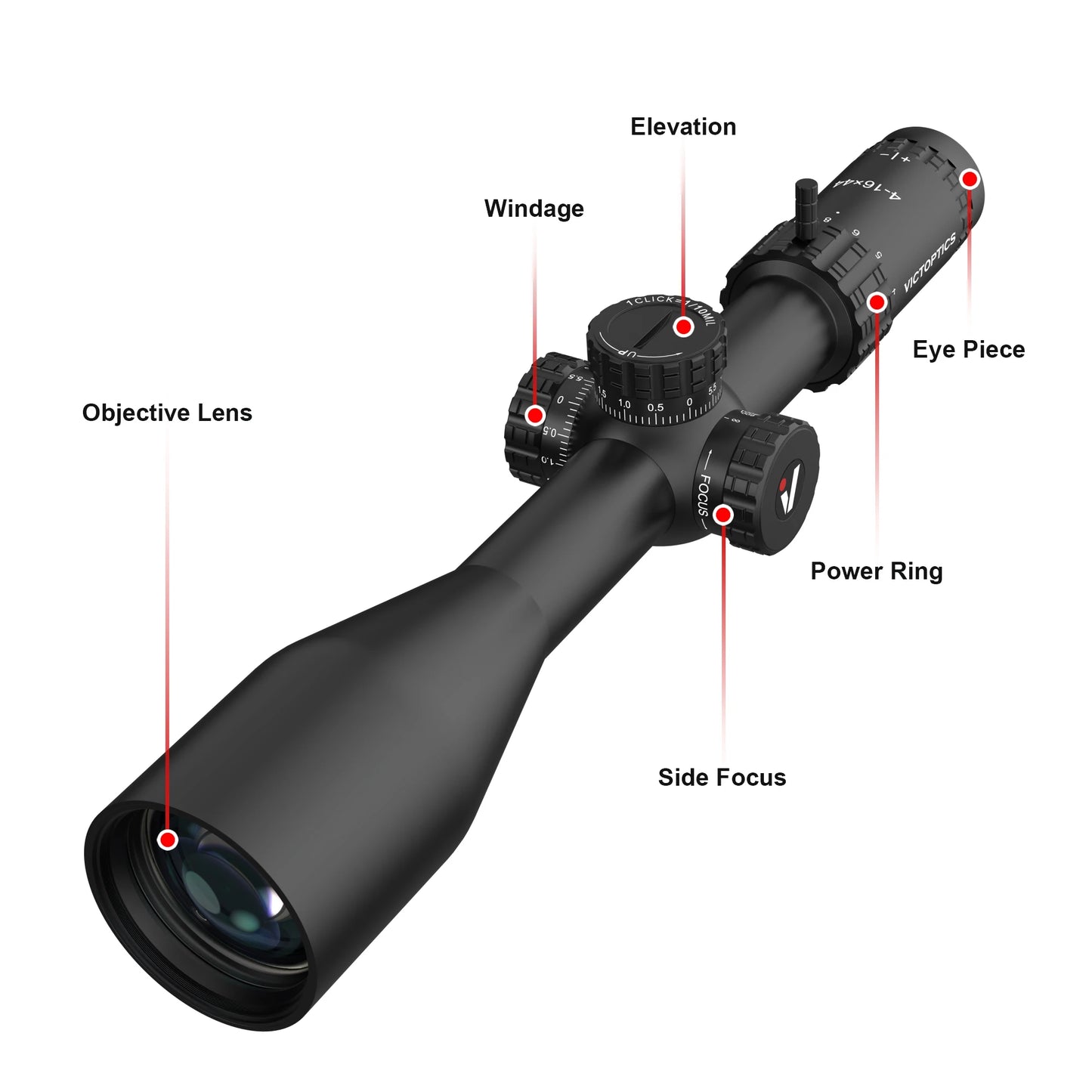 VictOptics S4 4-16X44 MDL Airsoft Sight Hunting Tactical Rifle Scopes Mount Glass Etched Reticle For .223 5.56 AR15