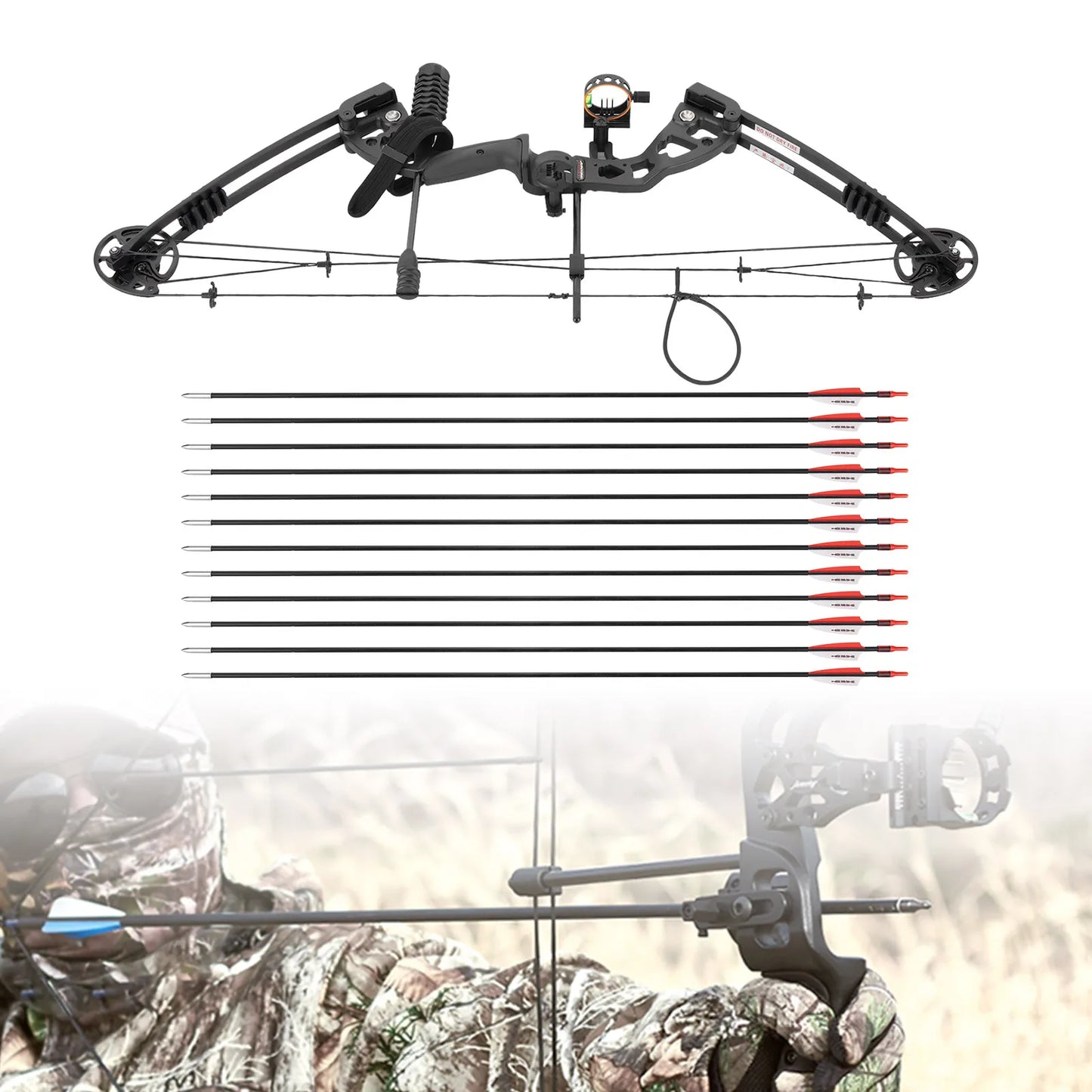 Compound Bow Recurve Bow w/ 12x Arrows Set Right Hand archery tool for Adult Hunting Training, outdoor competition