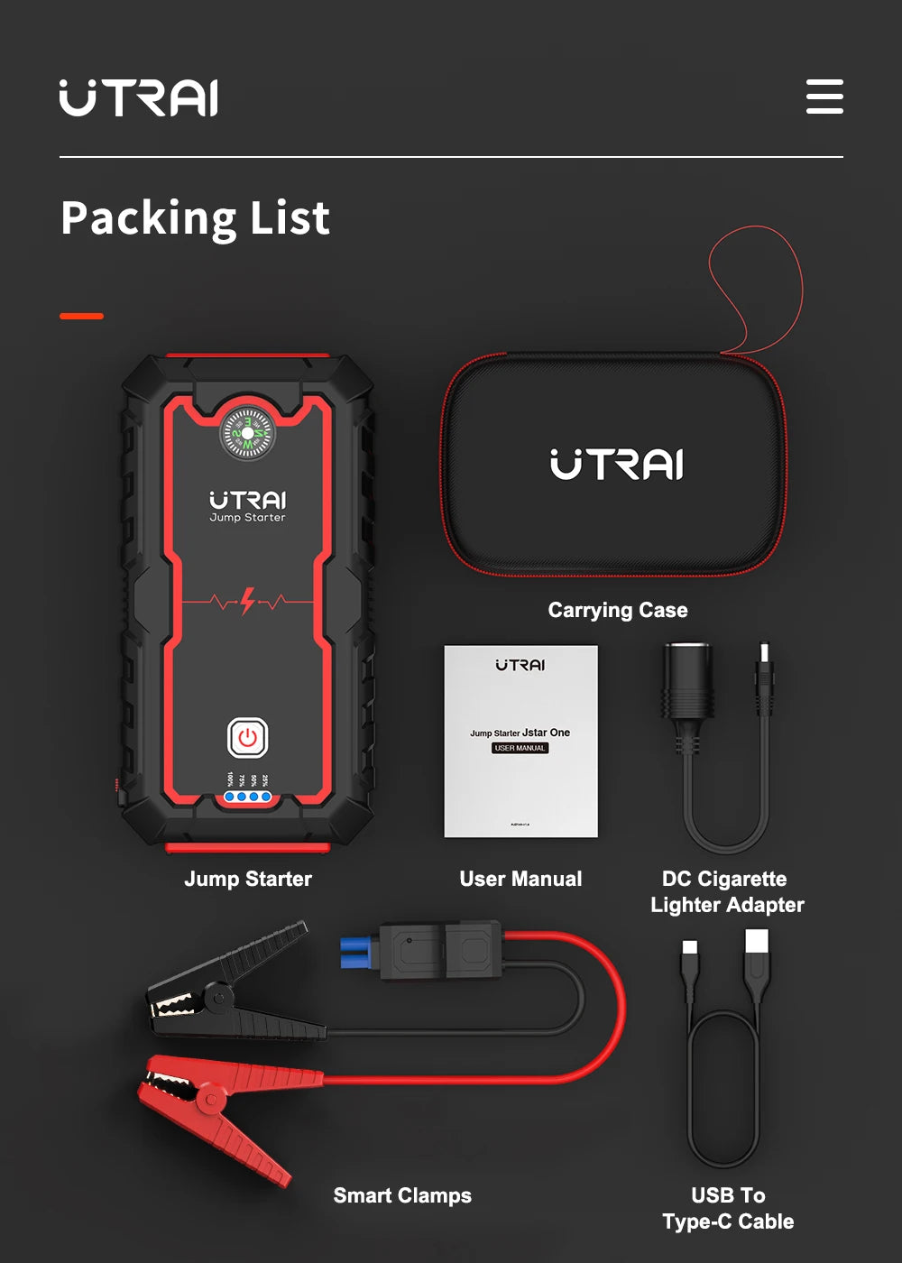 UTRAI Power Bank 2000A Jump Starter Portable Charger Car Booster 12V Auto Starting Device Emergency Car Battery Starter