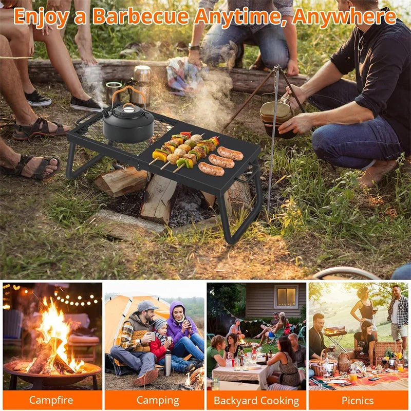 Folding Campfire Grill Heavy Duty Stainless Mesh Grate