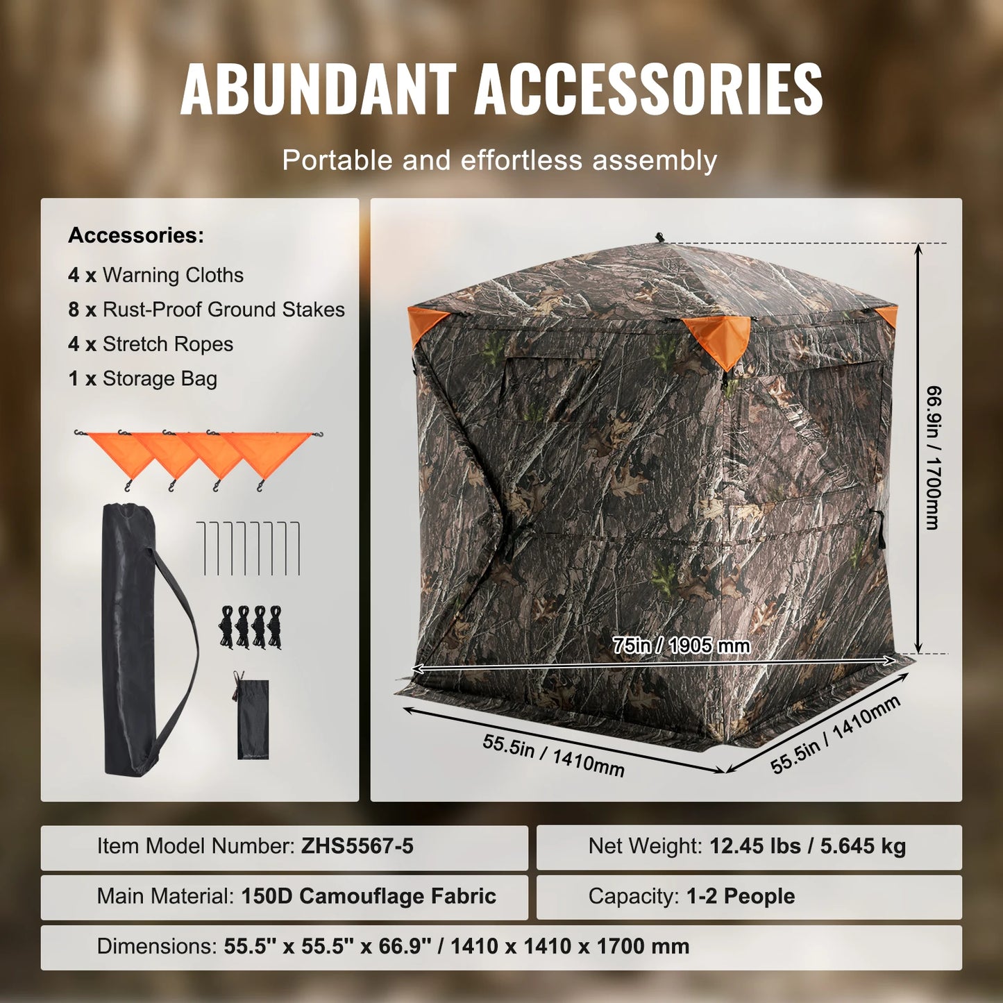 VEVOR Hunting Blind See Through Ground Blind 2 3 Person