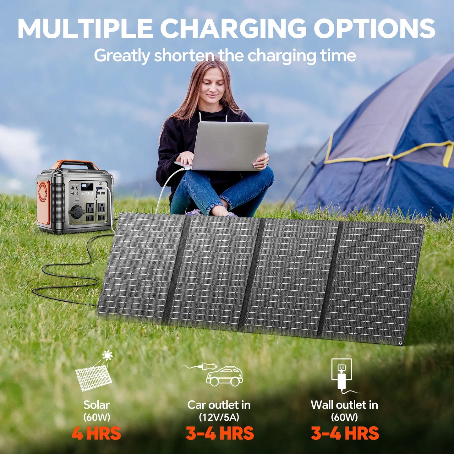 300W Portable Power Station 296Wh 80000mAh Black Solar Panel