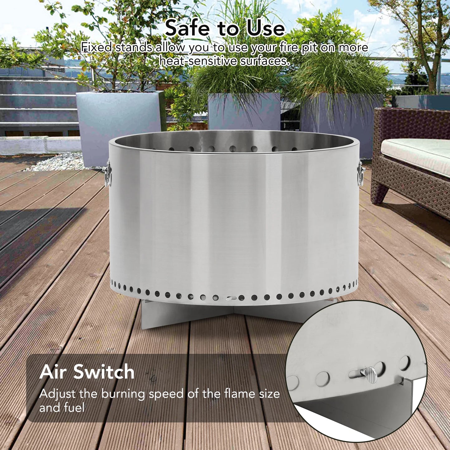 20.5 Inch Smokeless Fire Pit for Outdoor Wood Burning Portable Stainless Steel Camping Stove with Stand and Handle Unique Remova