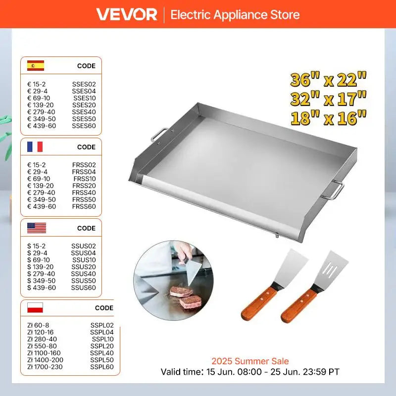 VEVOR Stainless Steel Griddle Frying Pan For Outdoors
