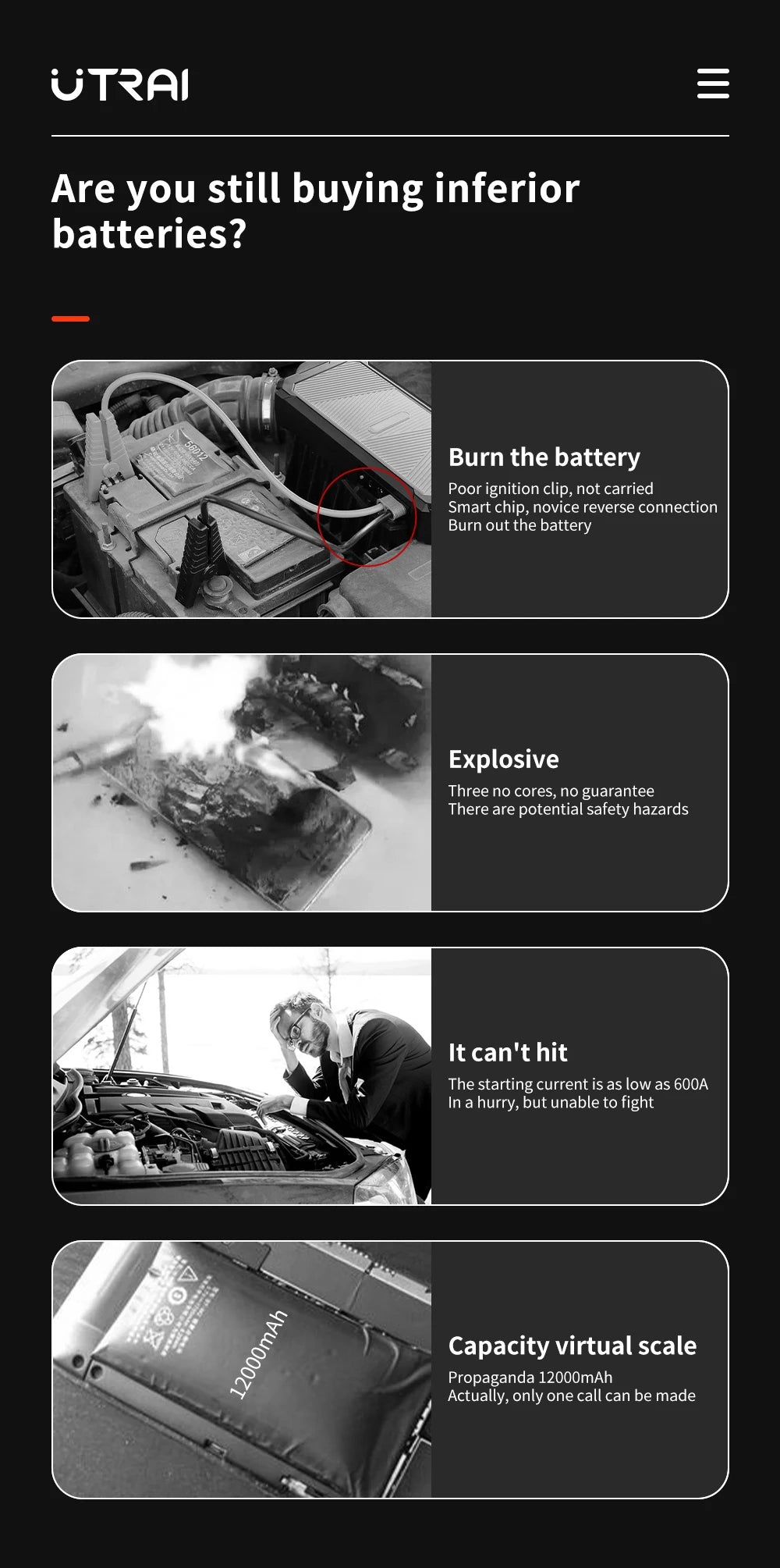 UTRAI Power Bank 2000A Jump Starter Portable Charger Car Booster 12V Auto Starting Device Emergency Car Battery Starter