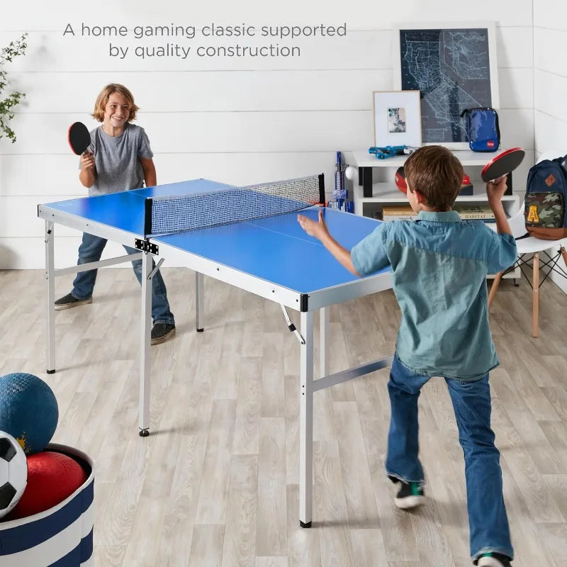 Best Choice Products 6x3ft Portable Ping Pong Table, Mid-Size Folding Indoor Outdoor Table Tennis w/ 2 Paddles, 4 Balls