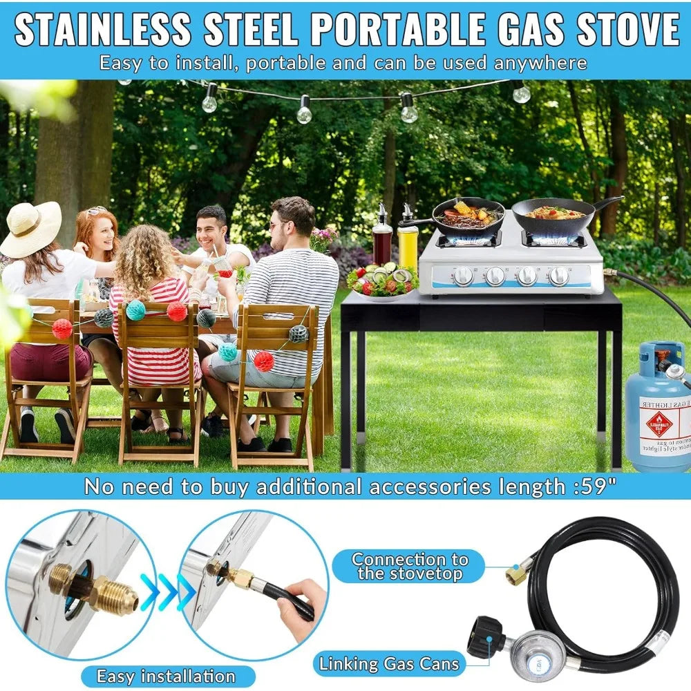Propane gas stove, 4 burner Gas stove Portable gas stove automatic ignition camping Stainless steel stove 4 burner LPG RV