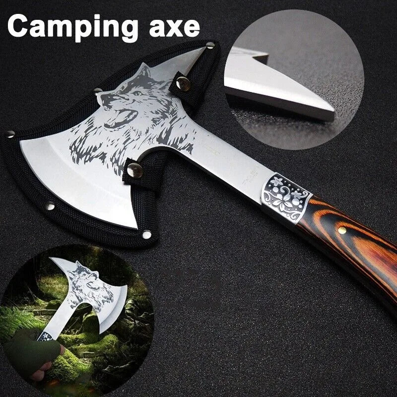 High Hardness Stainless Steel Survival Axe Multi-function Outdoor Camping Tactical Wolf-head Axe Hunting Tools Portable Tomahawk