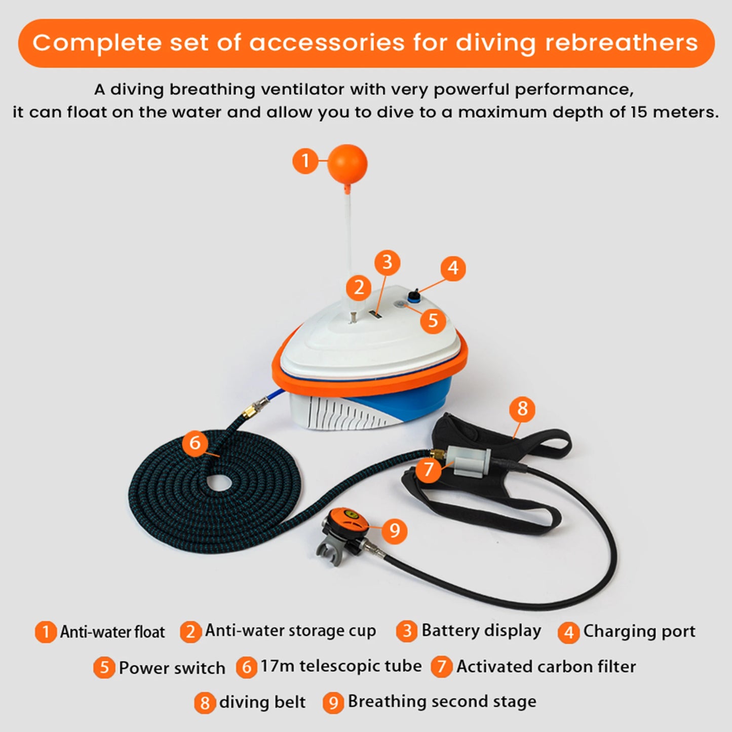 Tudiving Tankless Diving System Portable Hookah 50ft Hose