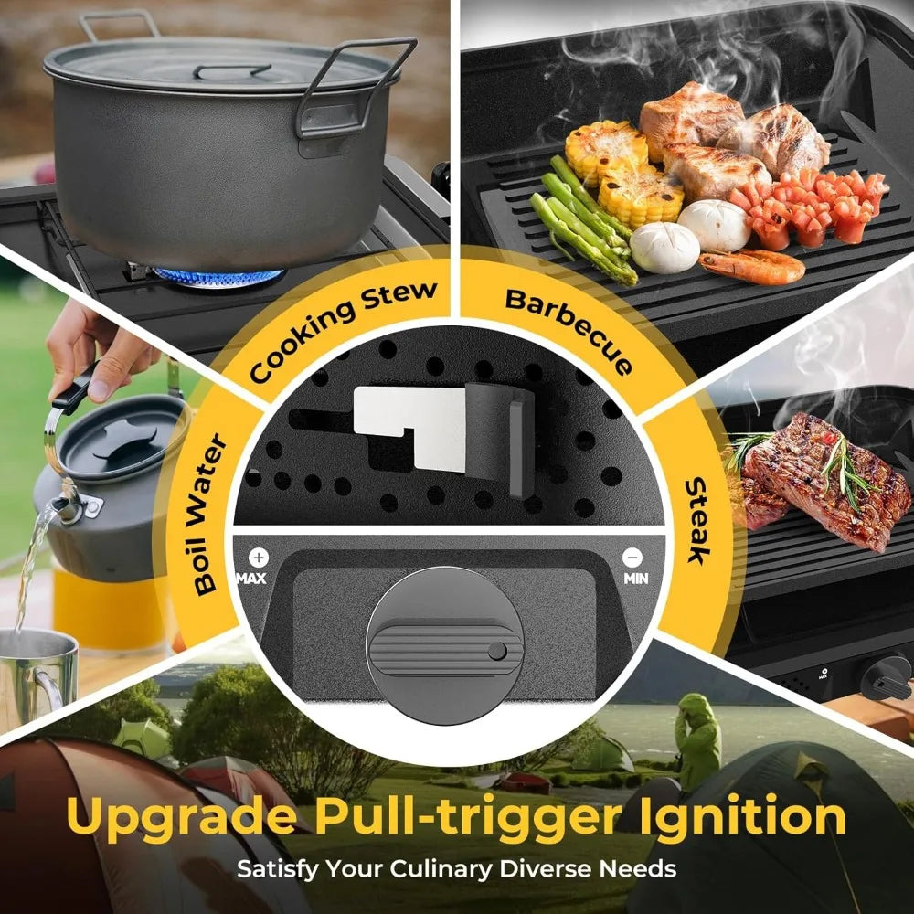 2 Burners Portable camping propane stove, 17,000 BTU camping stove, adjustable burner, outdoor cooking, barbecue