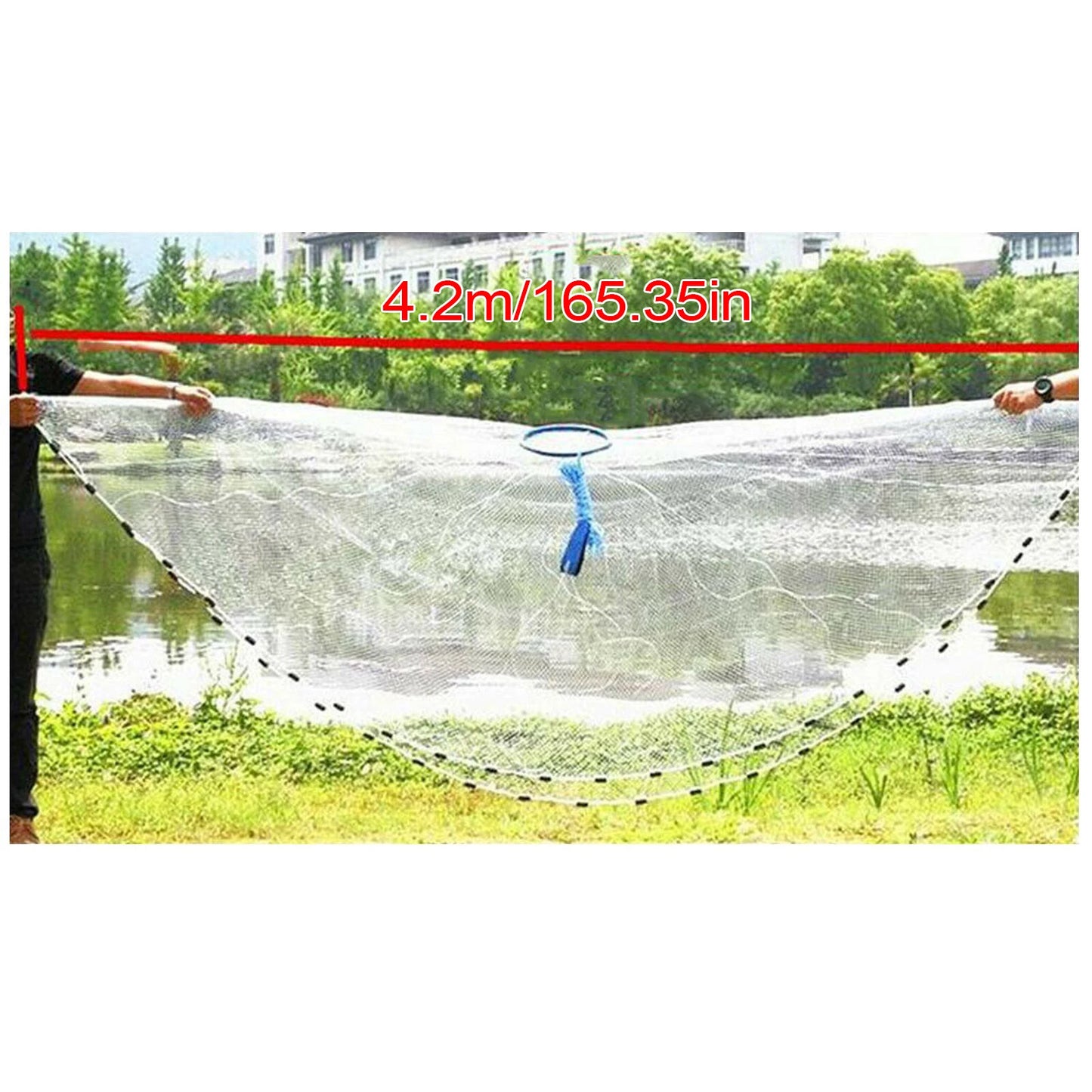 14ft Hand Cast Fishing Net Add diffuser Bait Dense Mesh Netting Hollow Sinker Durable 4.2M Full Spread Mesh