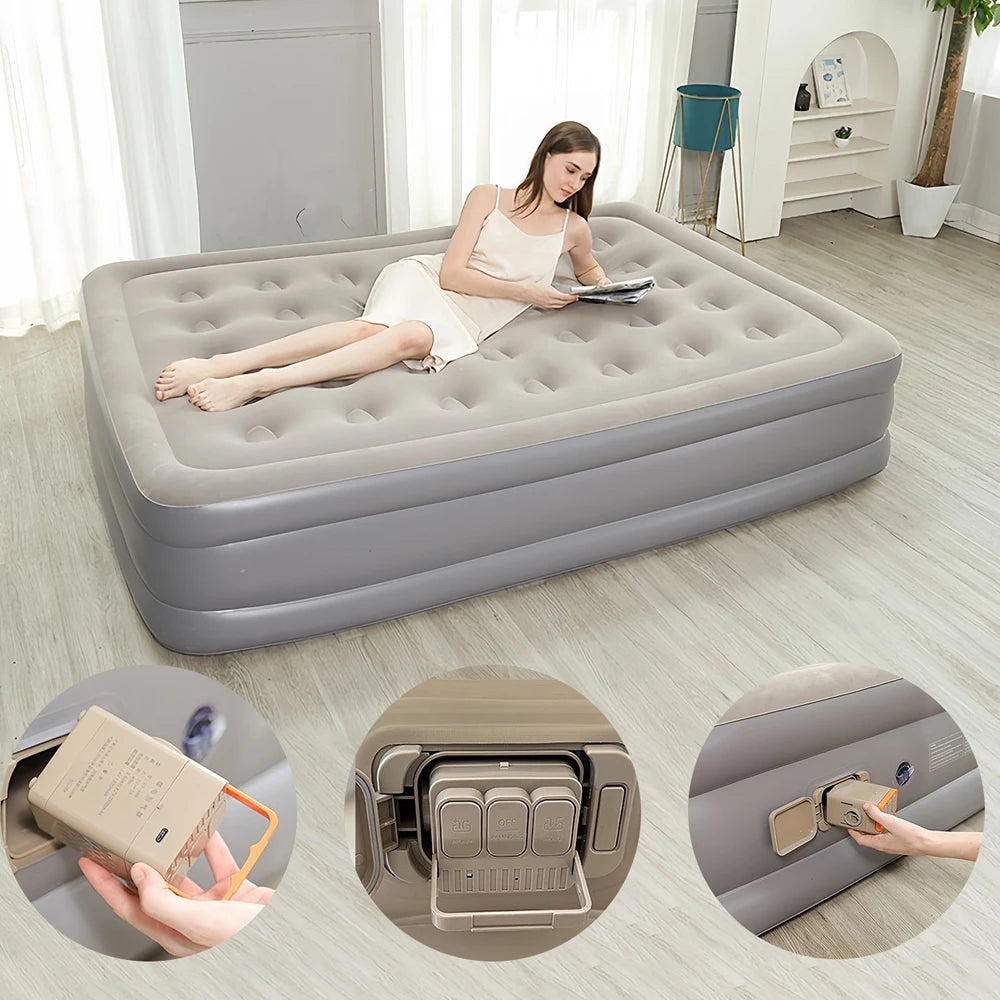 PVC Inflatable Sleeping Mattress With Built In Pump For Two