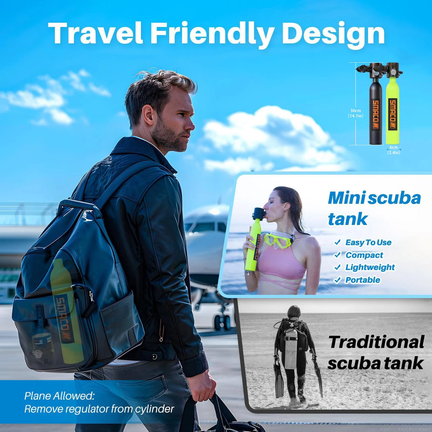 Scuba Mask With Air Tank System Full Face Premium Kit 0.5L