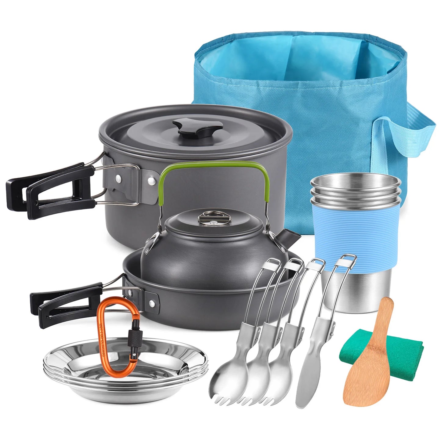 TOMSHOO 20pcs Outdoors Camping Pot Set Portable Aluminum Cookware Set