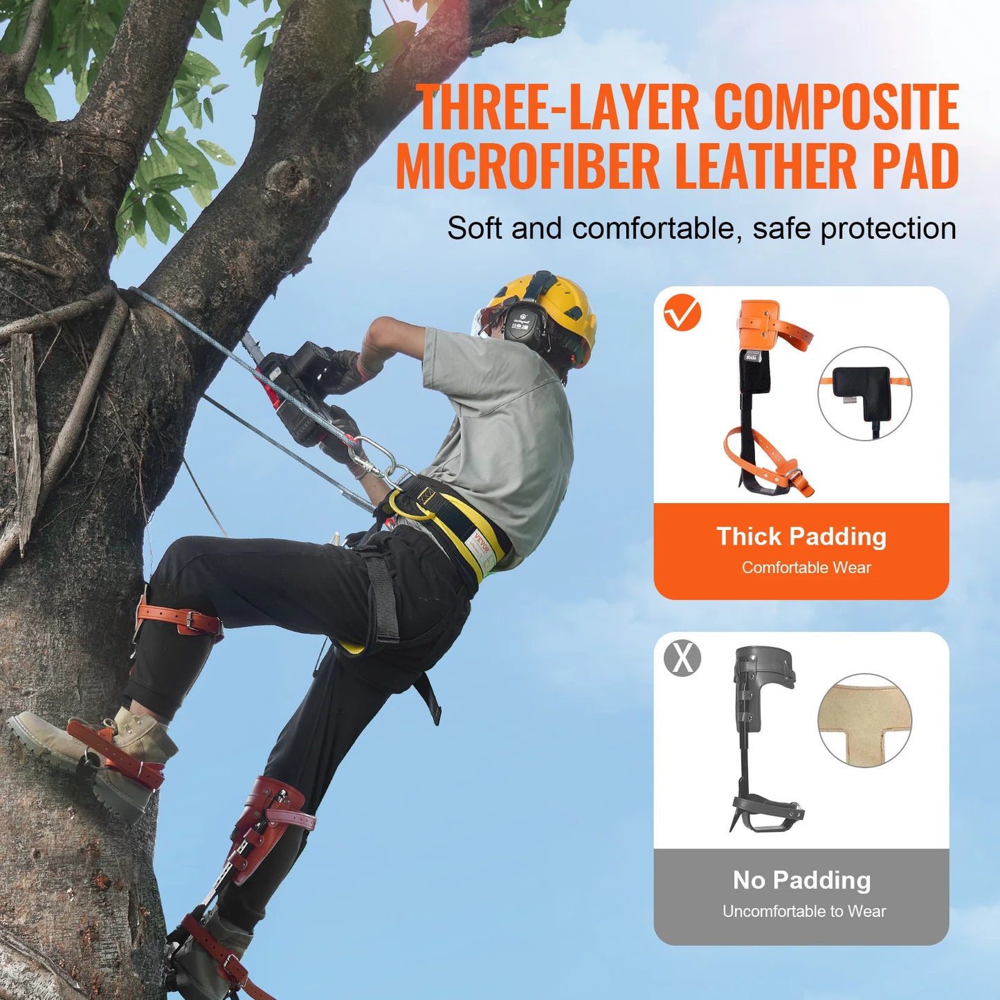 VEVOR Tree Climbing Spikes Alloy Steel Climbing Spurs 350lbs Load Capacity Tree Climbing Gear with Straps and Spike Protectors