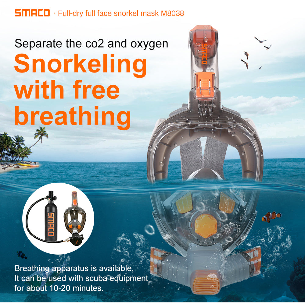 Smaco Full Face Snorkel Mask Anti Fog Wide View Diving