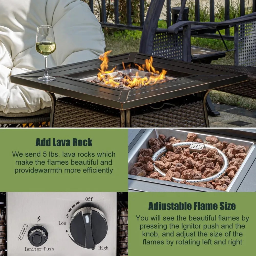 28 Inch Wicker Propane Fire Pit Table 50000 BTU With Lid