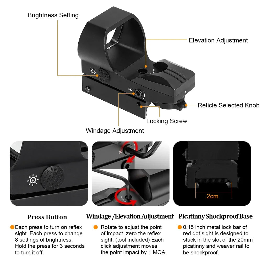 SRO Mini Red Dot Sight 20mm Rail Glock Hunting Optics