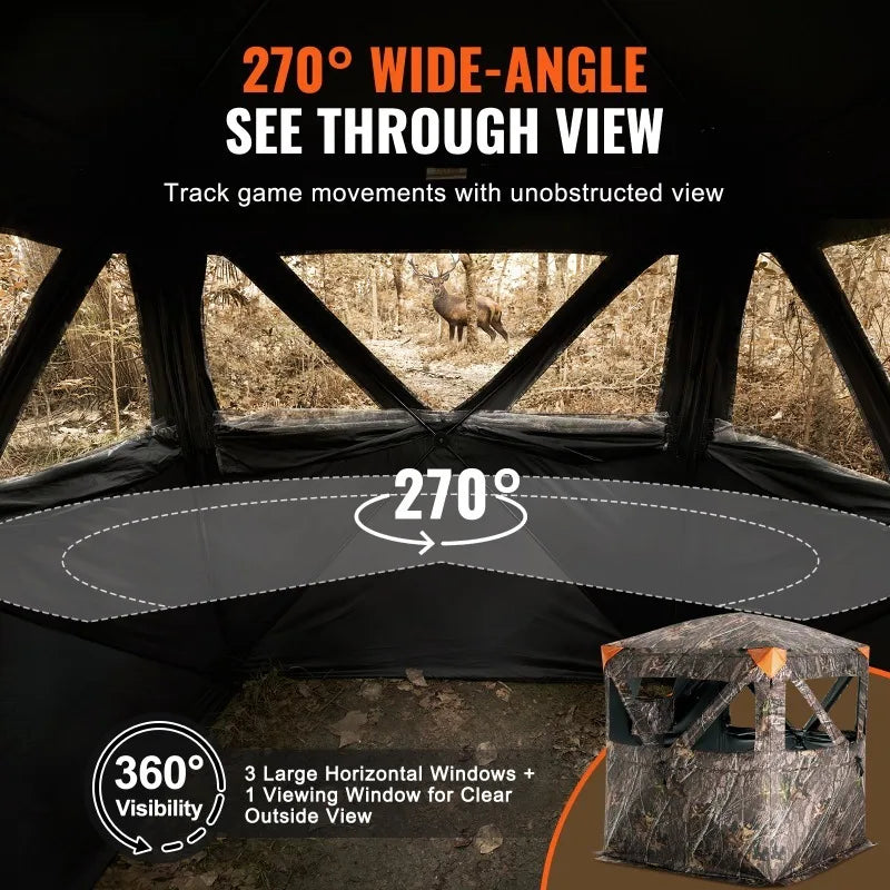 Hunting Blind, 270° See Through Ground Blind, 1-2 Person Pop Up Deer Blind for Hunting with Carrying Bag, Portable Resilient