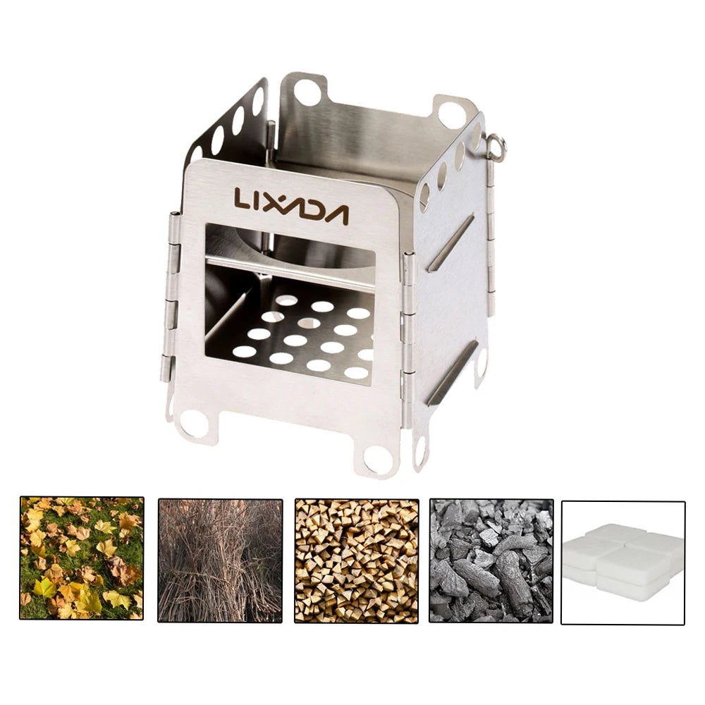 BBQ Stove Portable Stainless Steel Lightweight Folding Wood Stove Pocket Stove Outdoor Camping Cooking Picnic Backpacking Stove