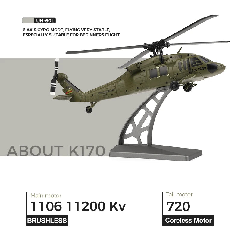 WLtoys K170 UH60L RC Helicopter 4 Channel With Gyro LED