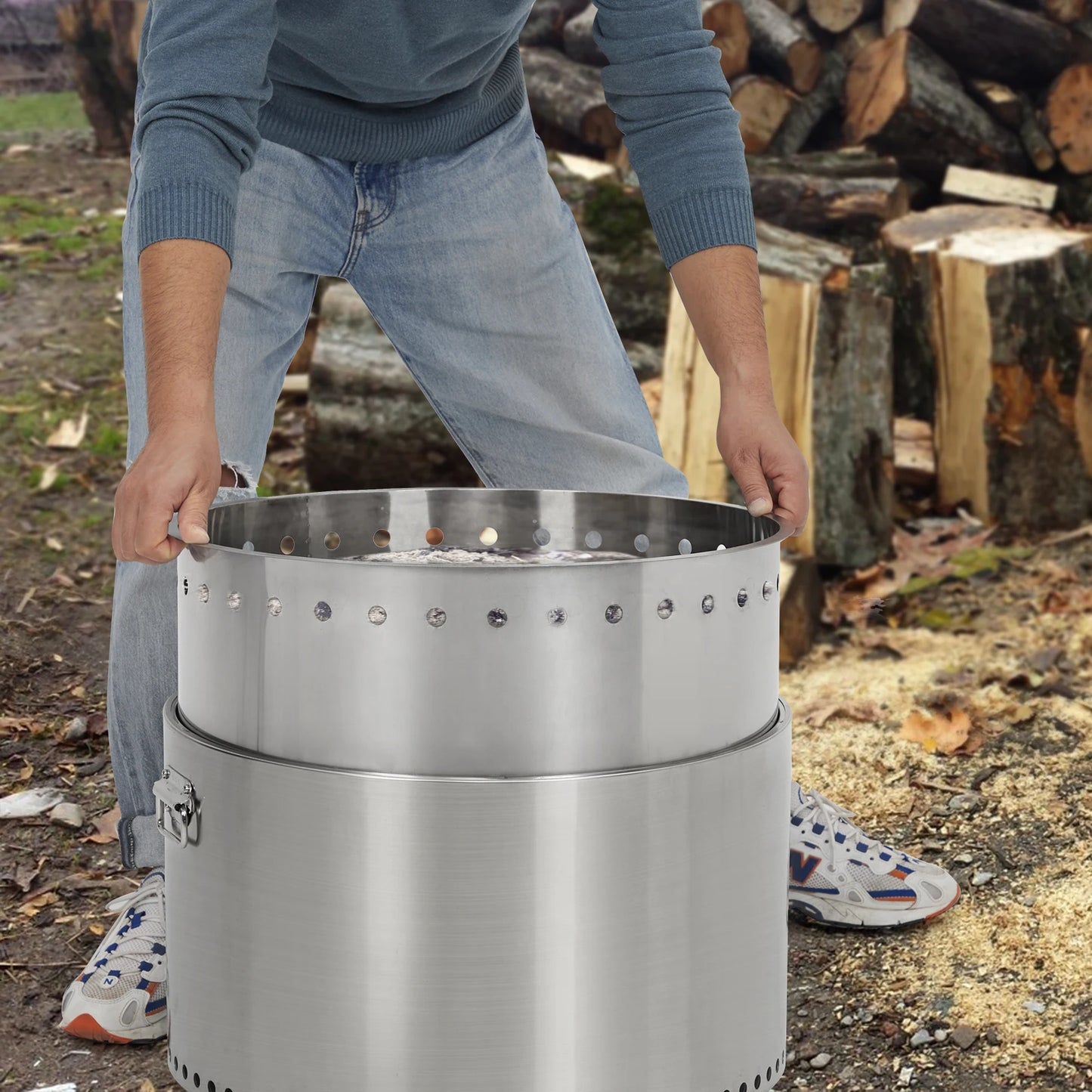 20.5 Inch Smokeless Fire Pit for Outdoor Wood Burning Portable Stainless Steel Camping Stove with Stand and Handle Unique Remova