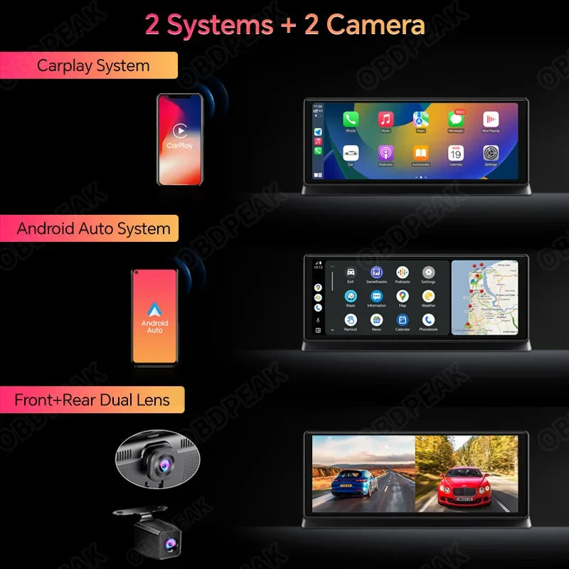 11.3 inch Car DVR 4K Dash Cam Dual Lens Wireless Carplay & Android Auto Video Recorder Monitor GPS Navigation 5G Wifi FM AUX
