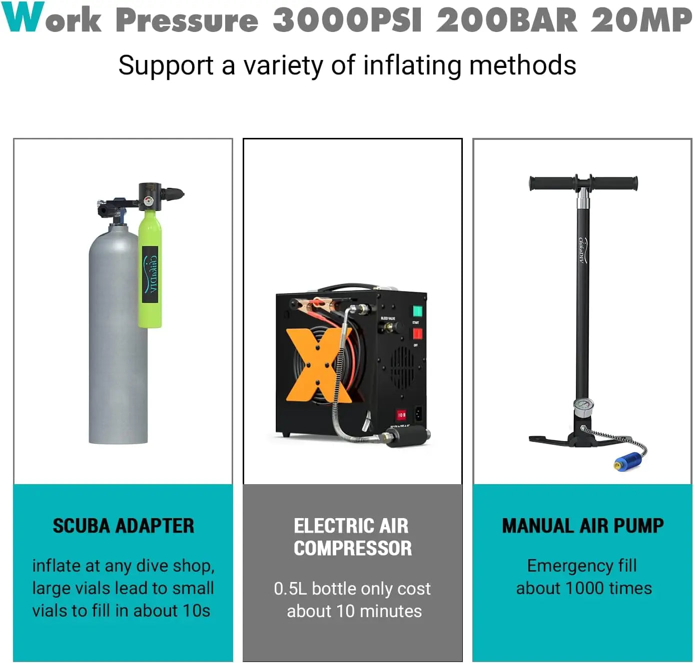 Chikadiv 0.5 Liter 3000 Psi Constant Pressure Scuba Tank