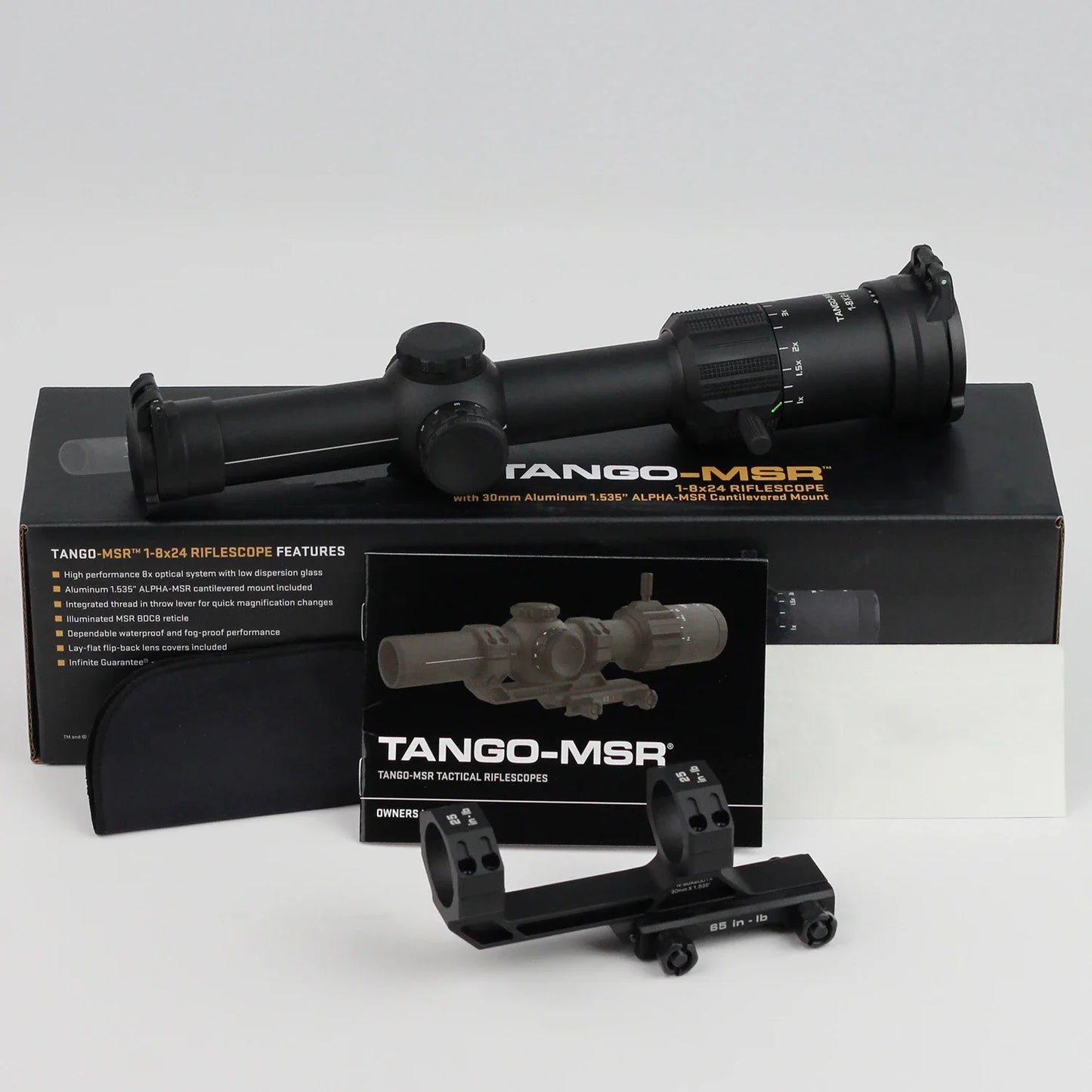 TANGO MSR 1-8x24mm Riflescope Illuminated Waterproof Fog-Proof Reticle with Alpha MSR Cantilever Mount for Tactical Hunting